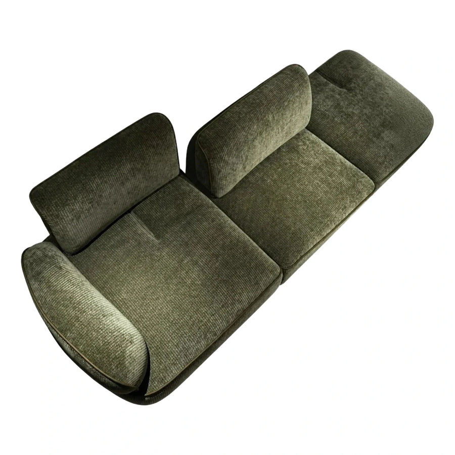 Olive Green Ribbed Fabric Sofa with Rounded Arms