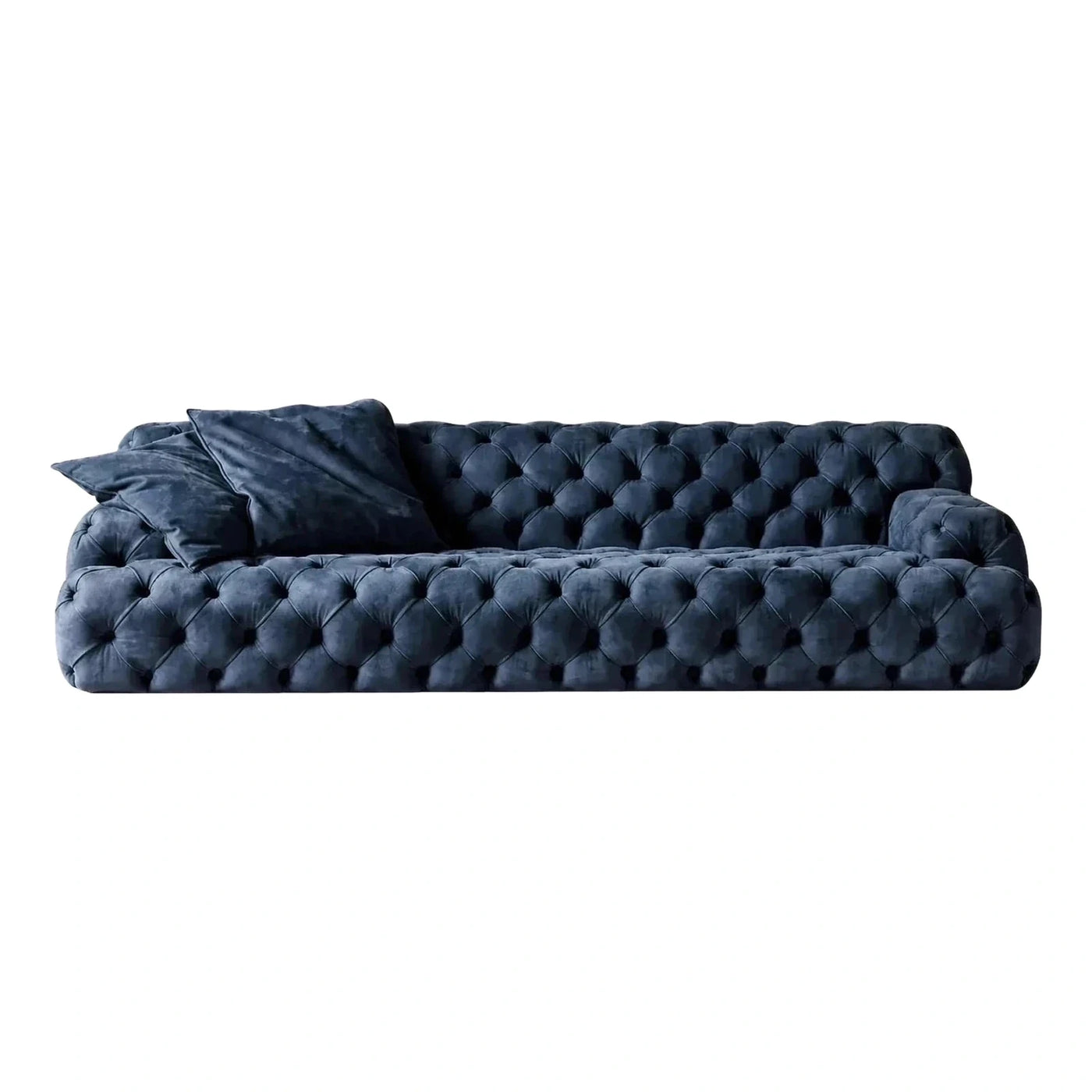 Navy Blue Tufted Velvet Low Profile Sofa