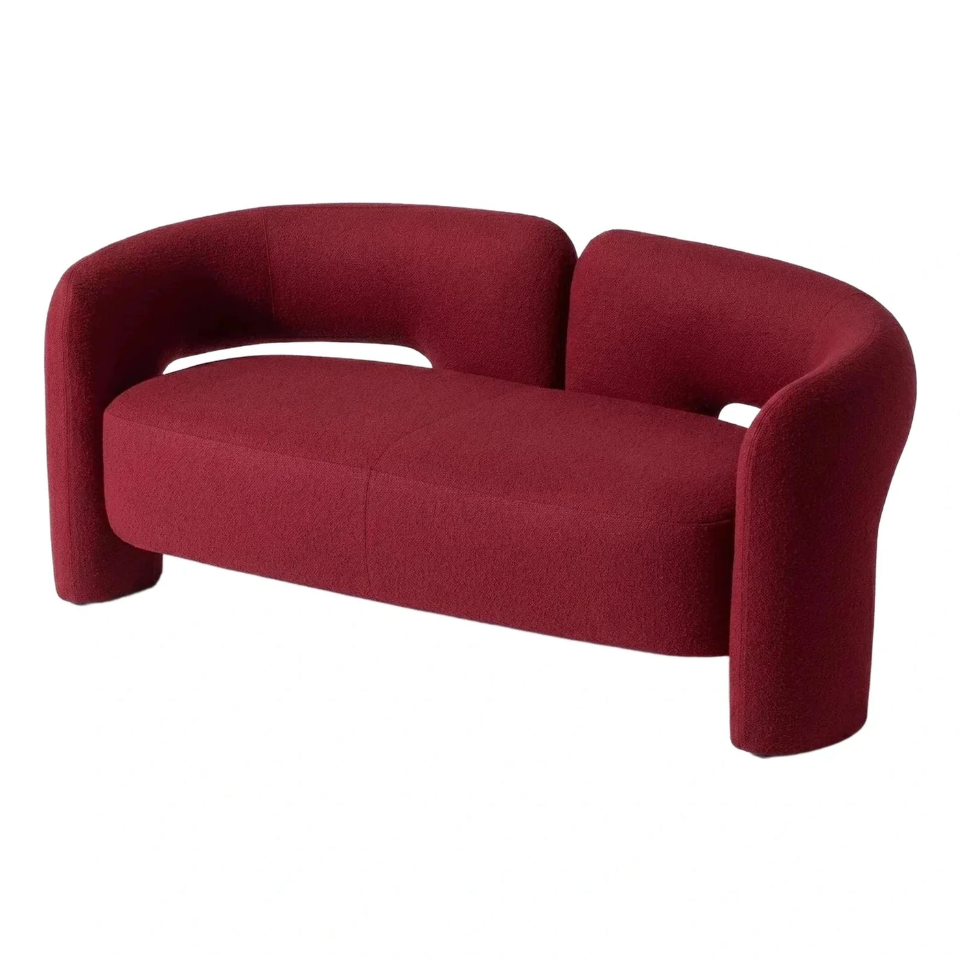 Modern Curved Red Boucle Sofa