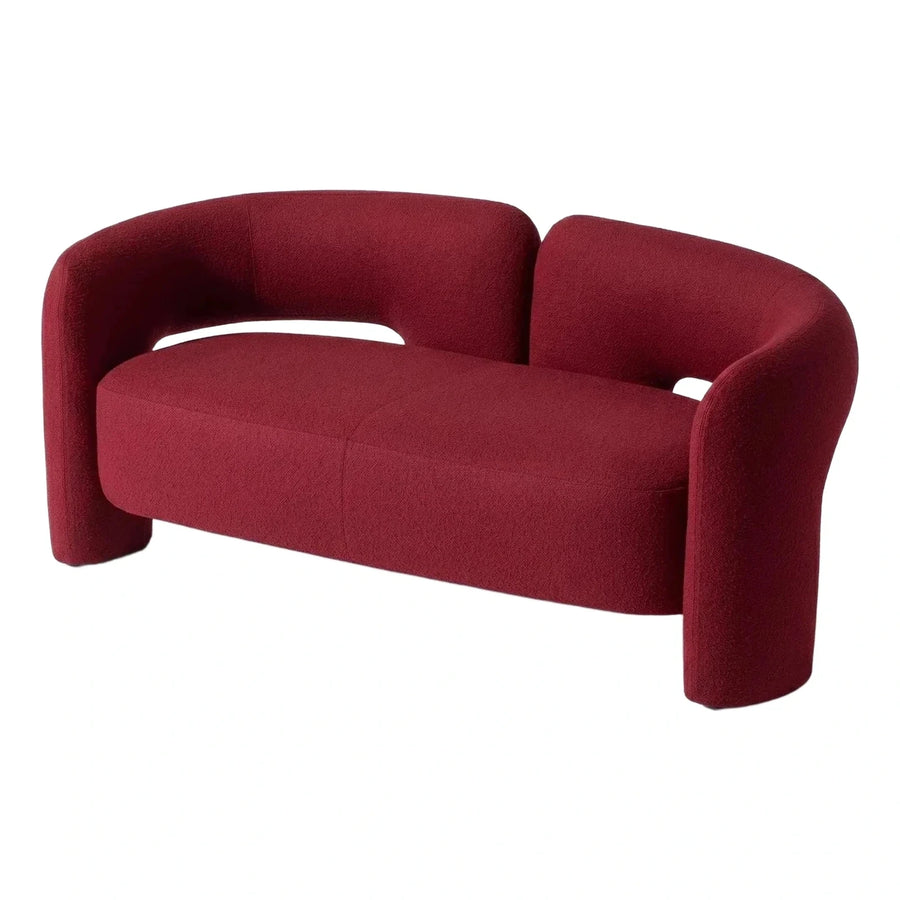 Modern Curved Red Boucle Sofa