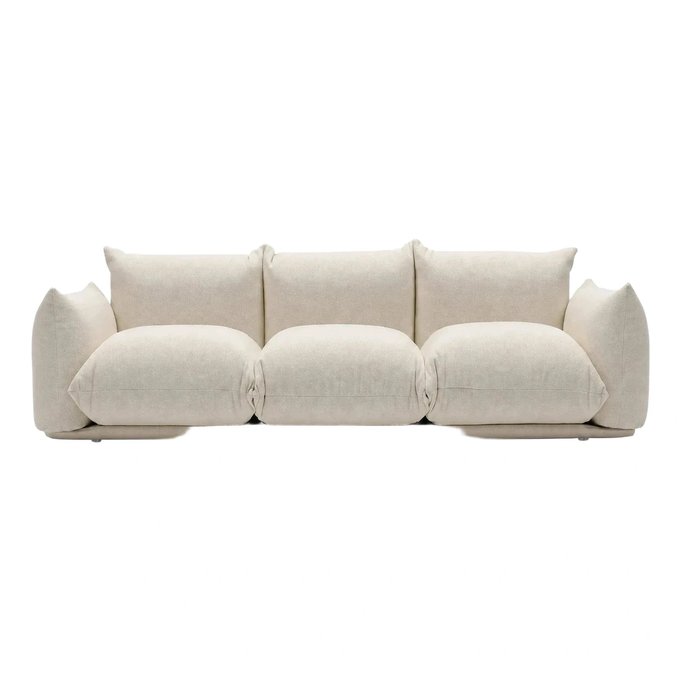 Cream Textured Fabric Low Profile Three-Seater Sofa