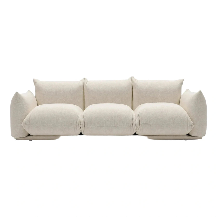 Cream Textured Fabric Low Profile Three-Seater Sofa
