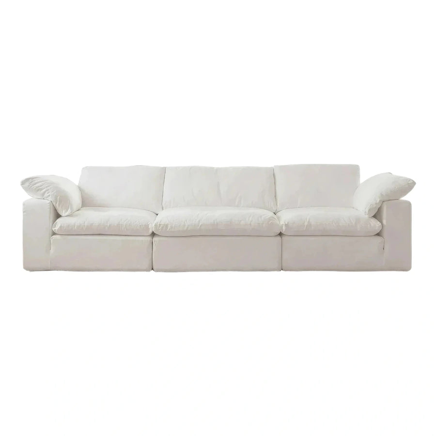 Modern White Fabric Three-Seater Sofa with Loose Cushions
