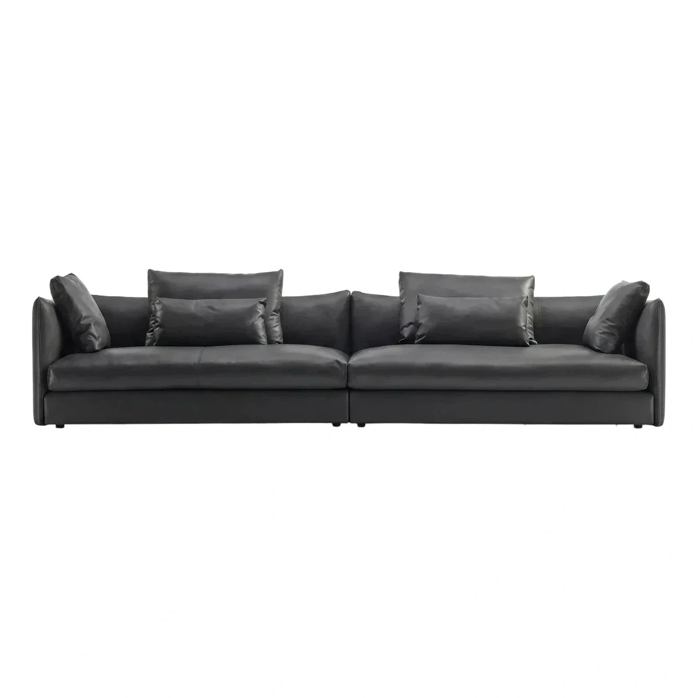 Modern Black Leather Sofa With Loose Cushions