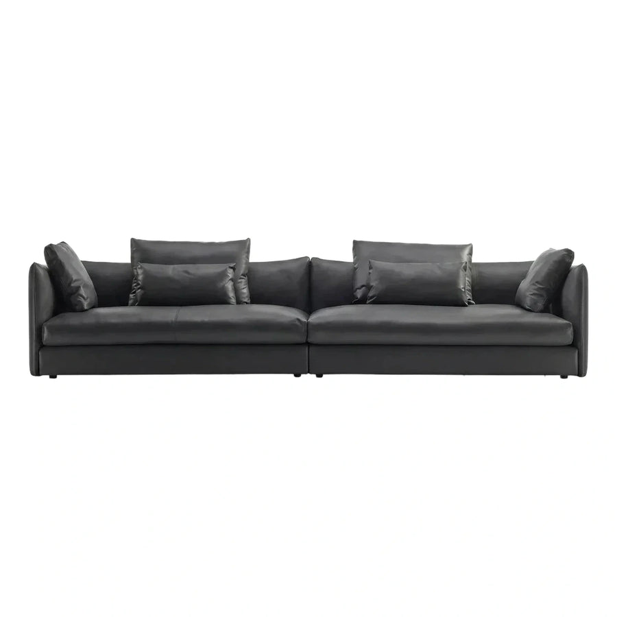 Modern Black Leather Sofa With Loose Cushions