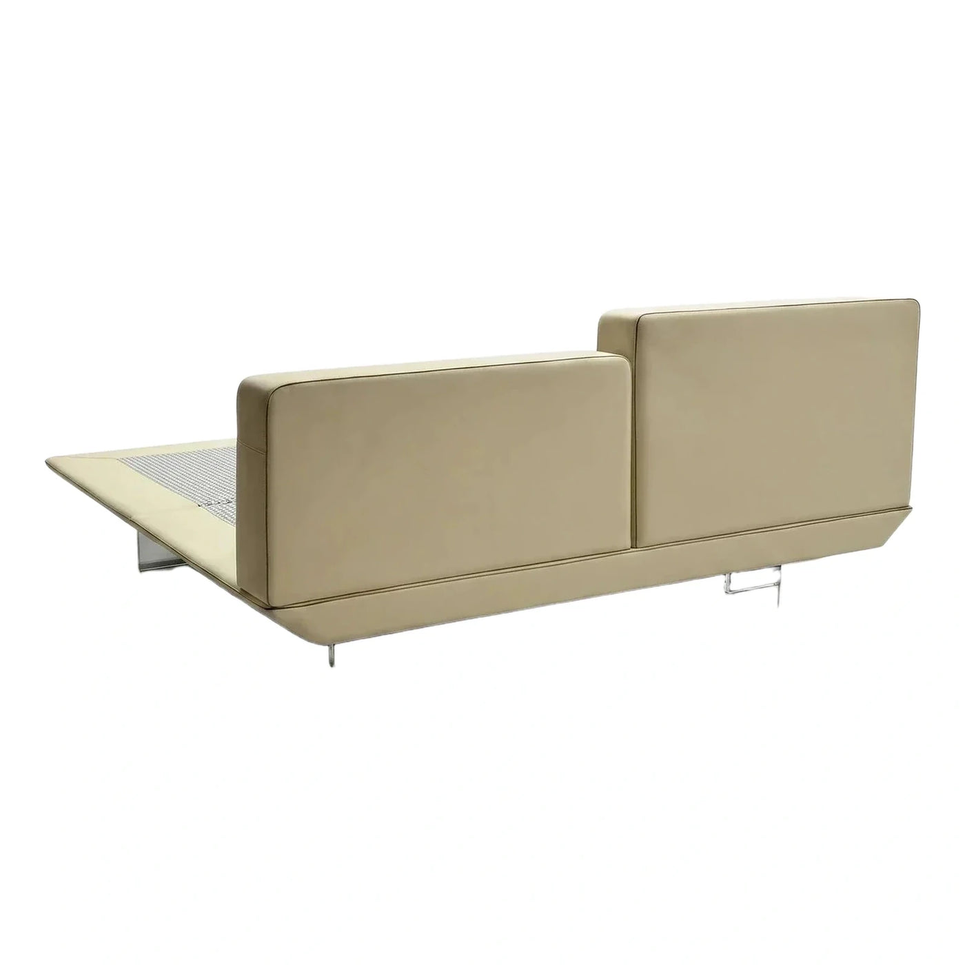 Modern Beige Leather Sofa with Chrome Legs
