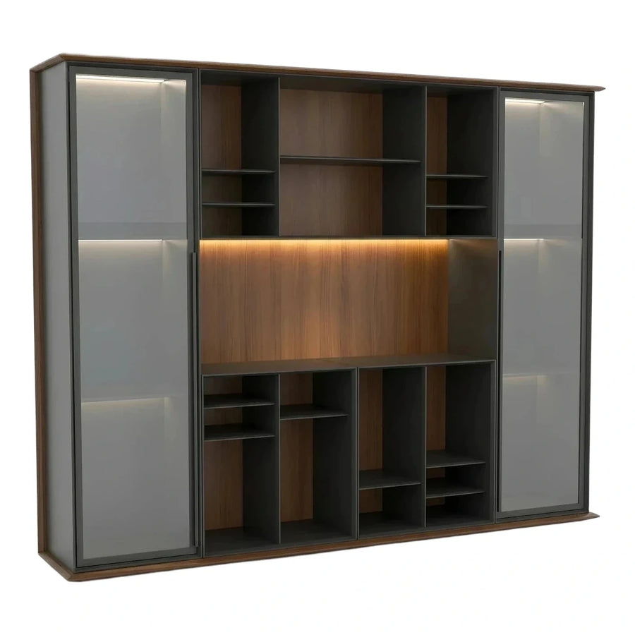 Modern Media Wall Unit with Glass Doors and LED