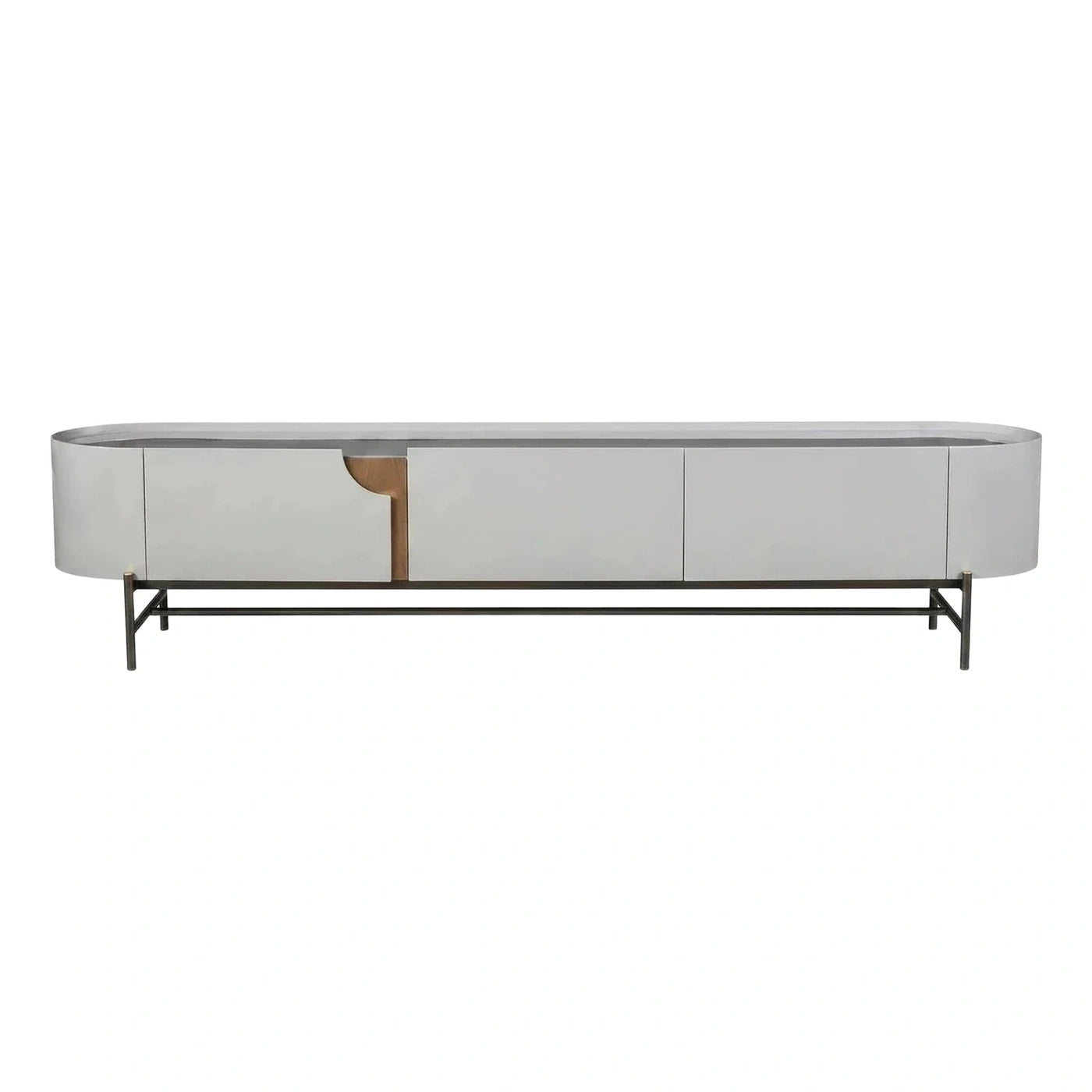Modern White Oval Media Console with Wood Accent