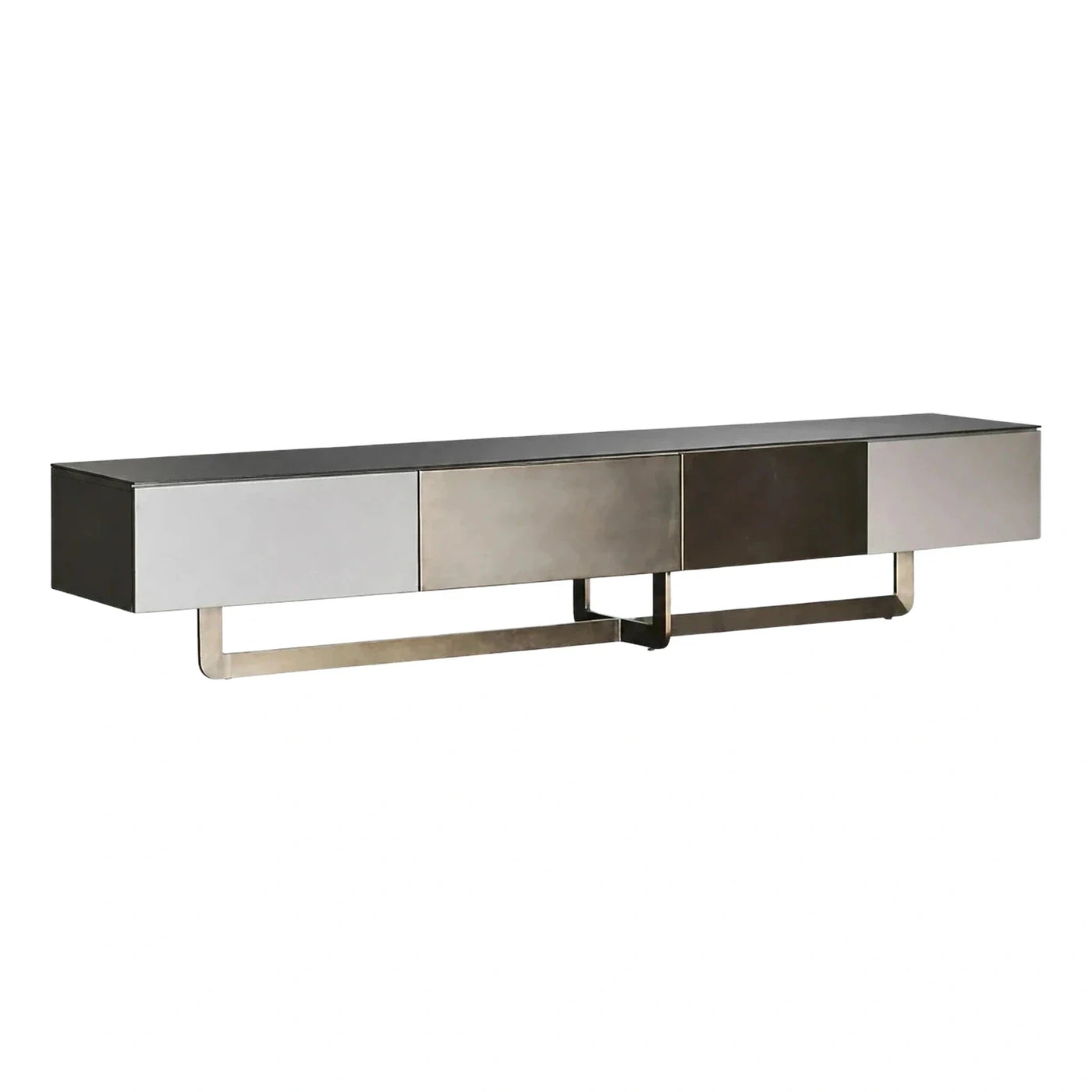 Modern Mixed Finish Metal Base Media Console