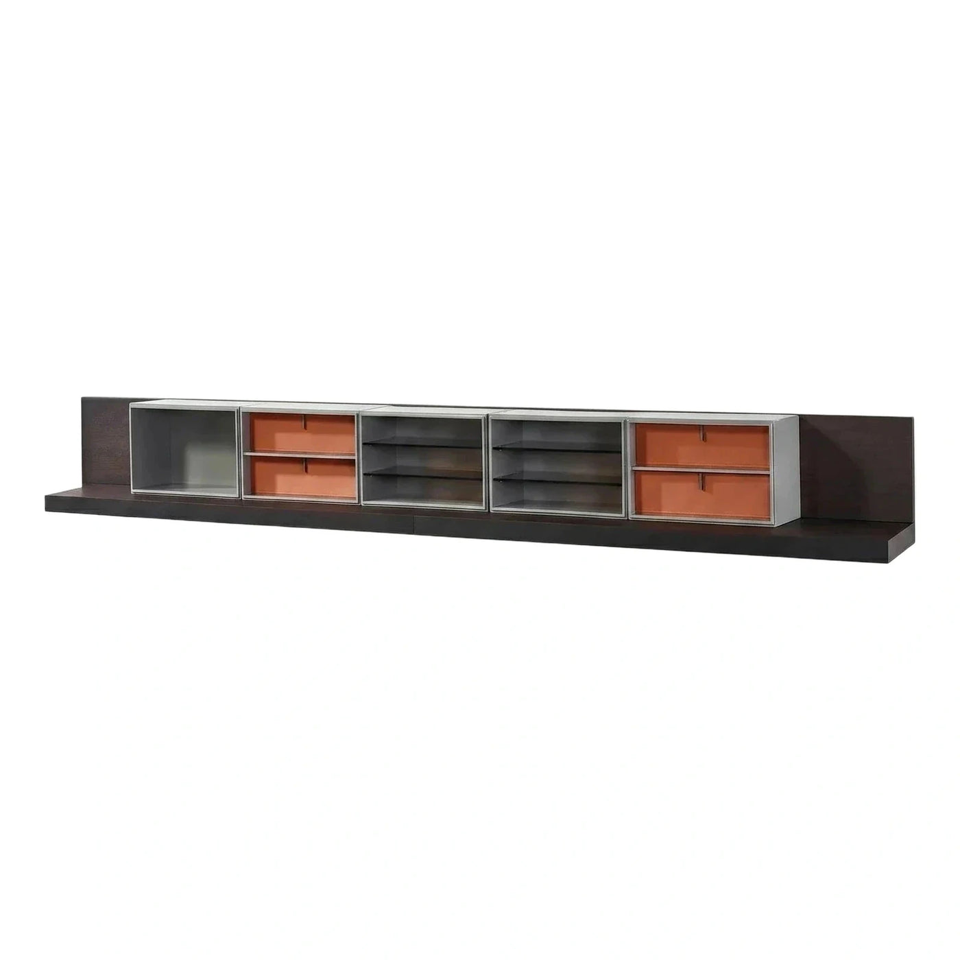Modern Floating Media Console with Leather Drawers