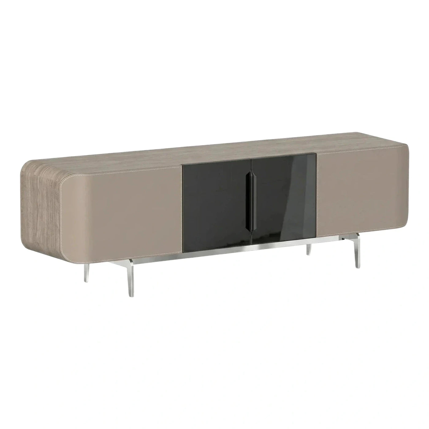 Modern TV Stand with Wood Top and Leather Sides