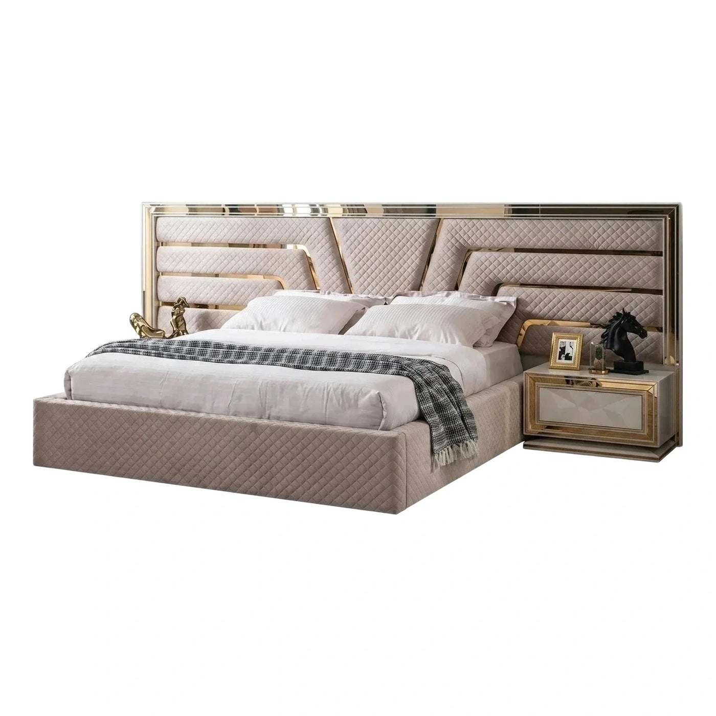 Luxury Quilted Upholstered Bed With Gold Trim
