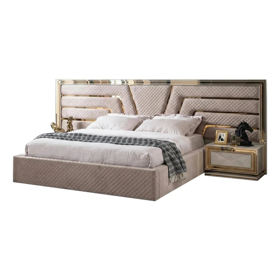 Luxury Quilted Upholstered Bed With Gold Trim