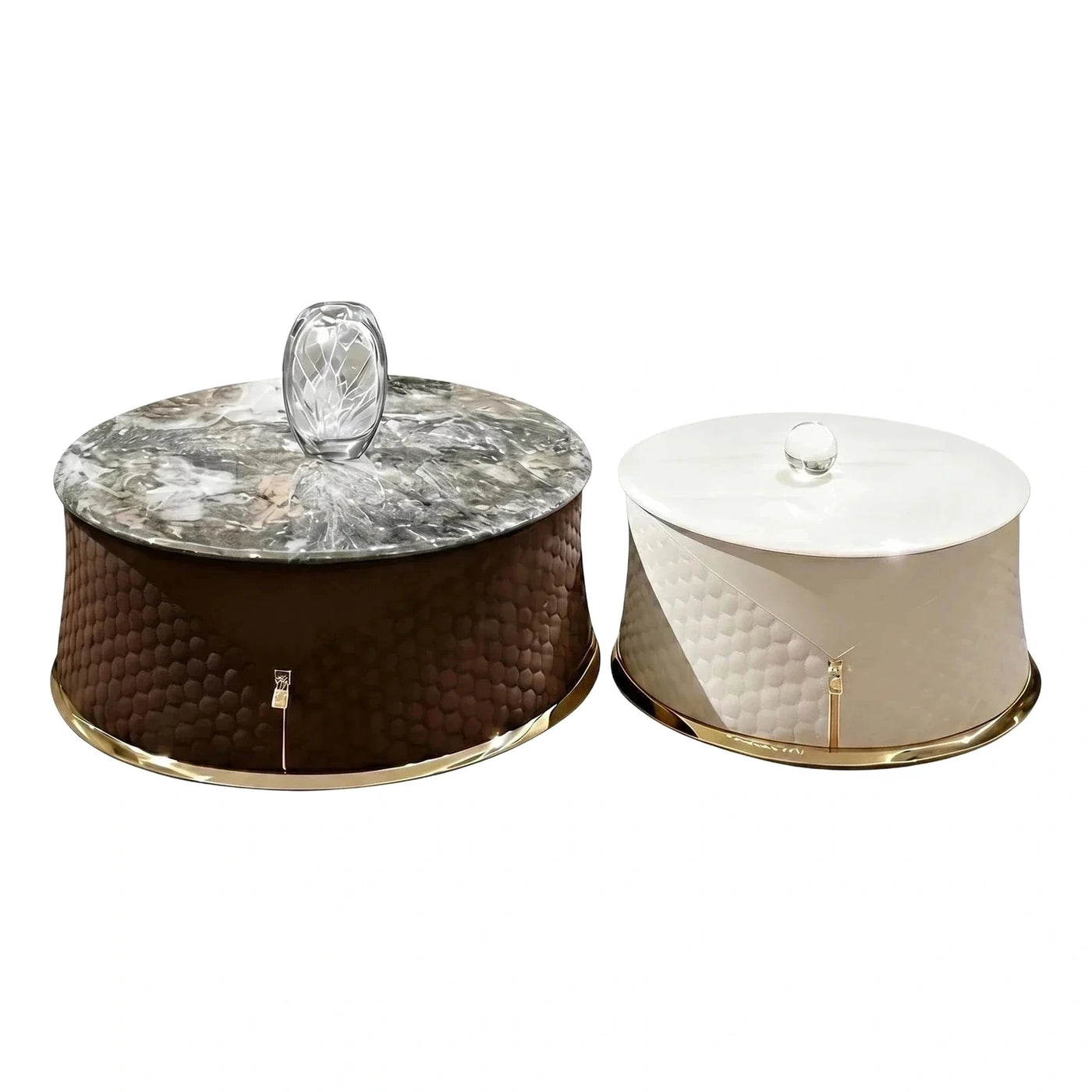 Round Marble Lid Storage Chest with Crystal Handle