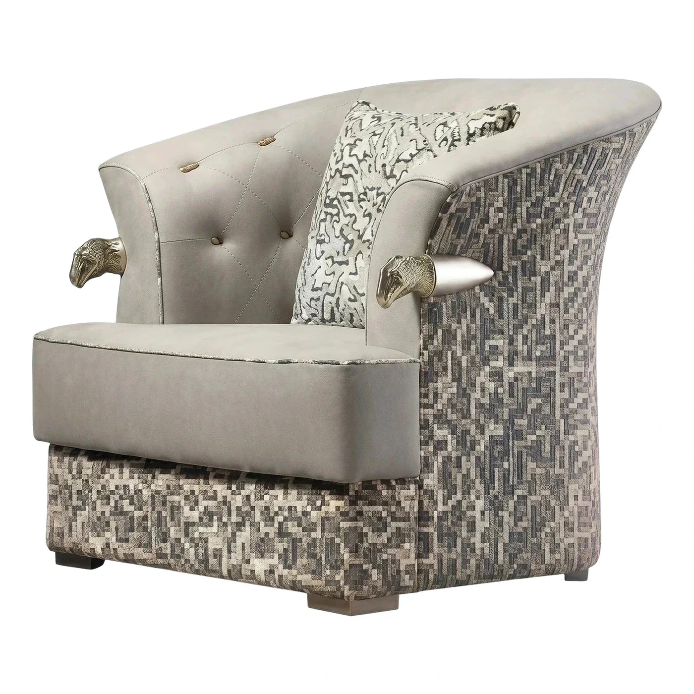 Luxury Grey Tufted Armchair with Eagle Head Accents