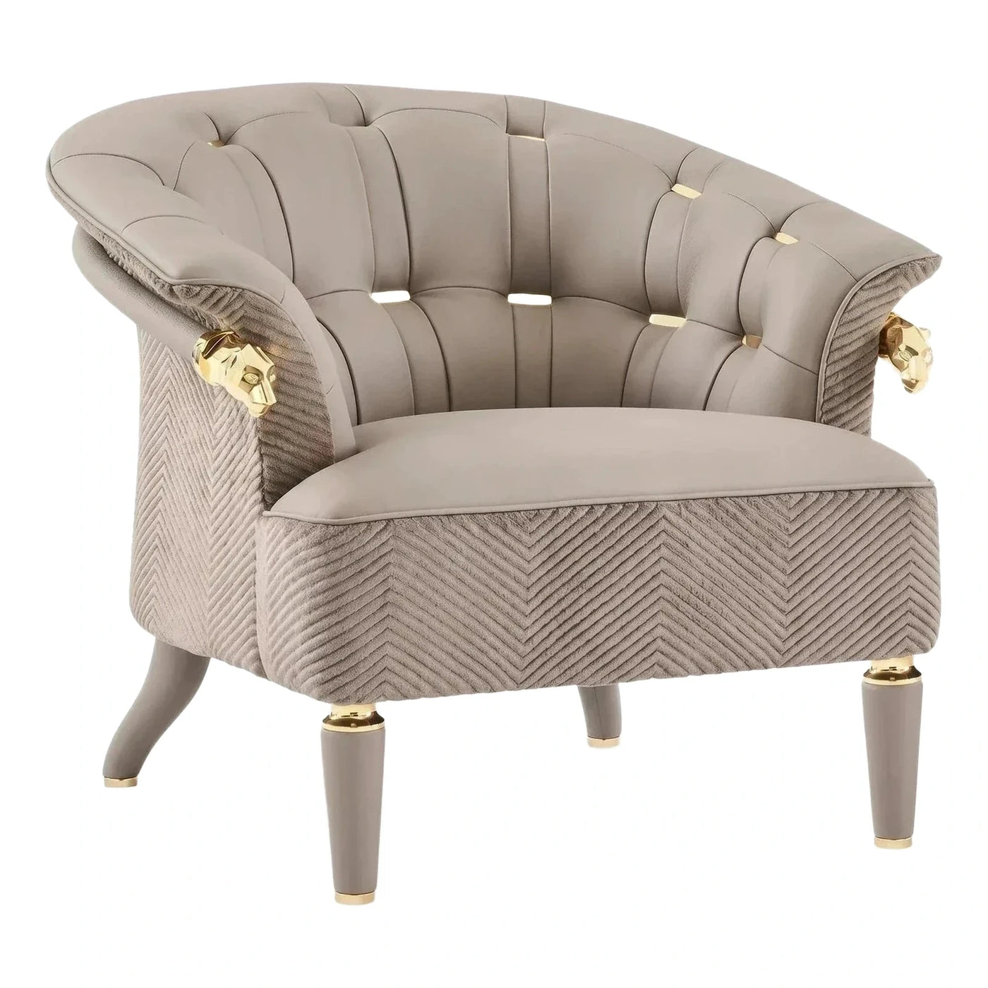 Luxury Grey Armchair with Gold Lion Heads