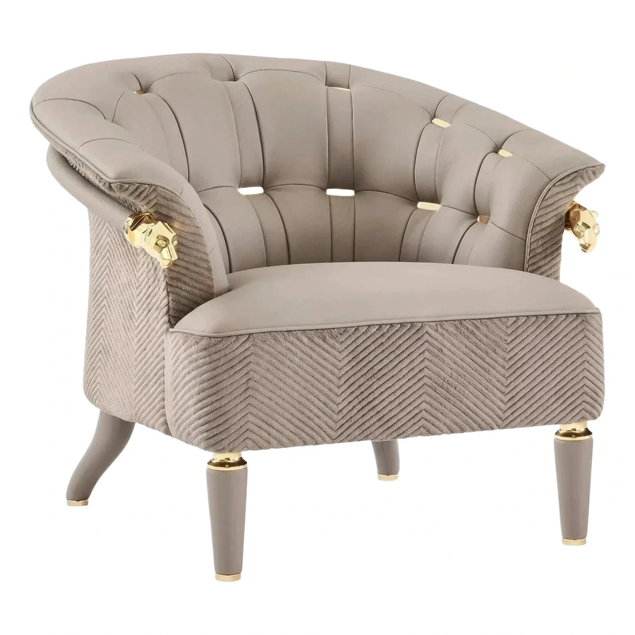 Luxury Grey Armchair with Gold Lion Heads