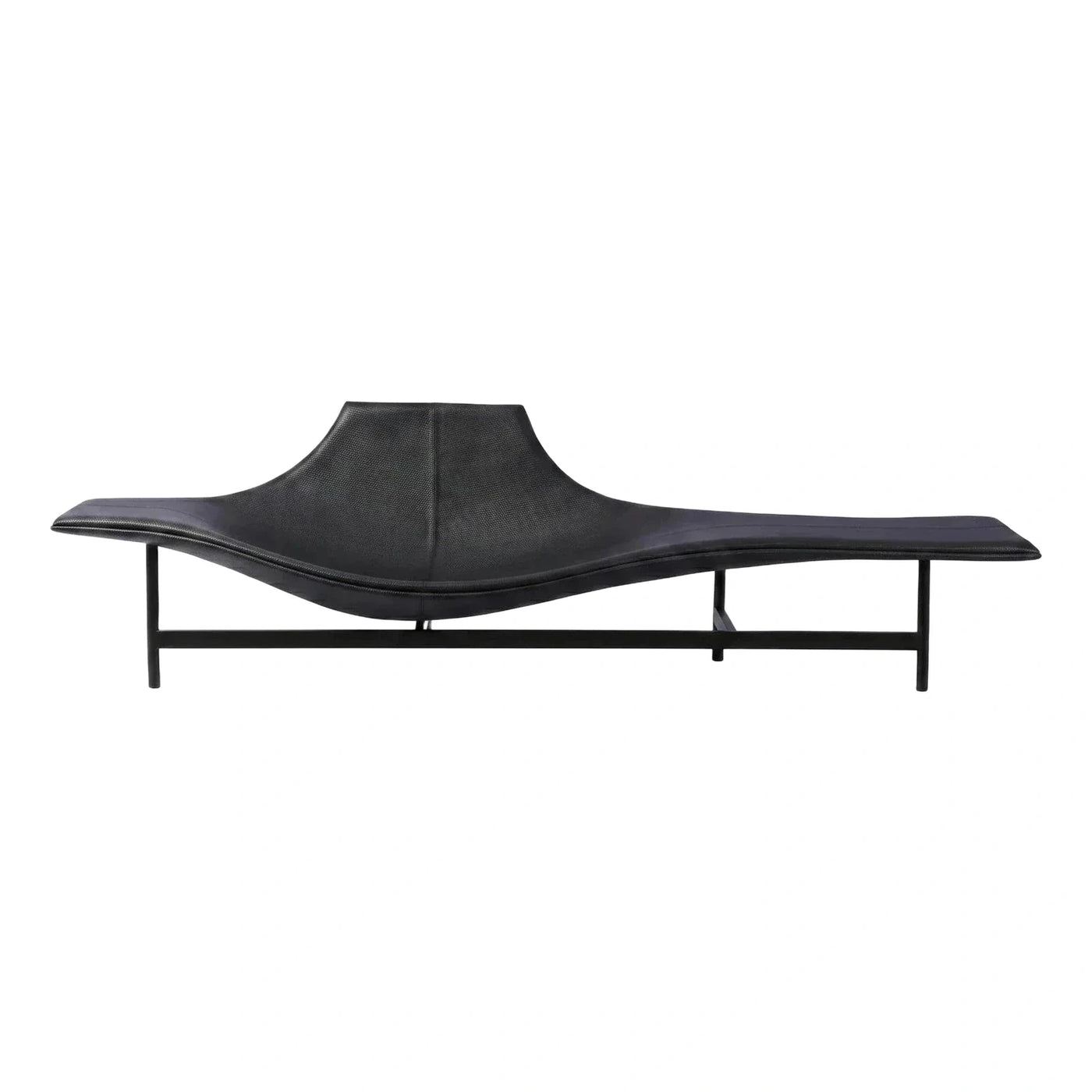 Modern Black Leather Chaise Lounge with Metal Frame