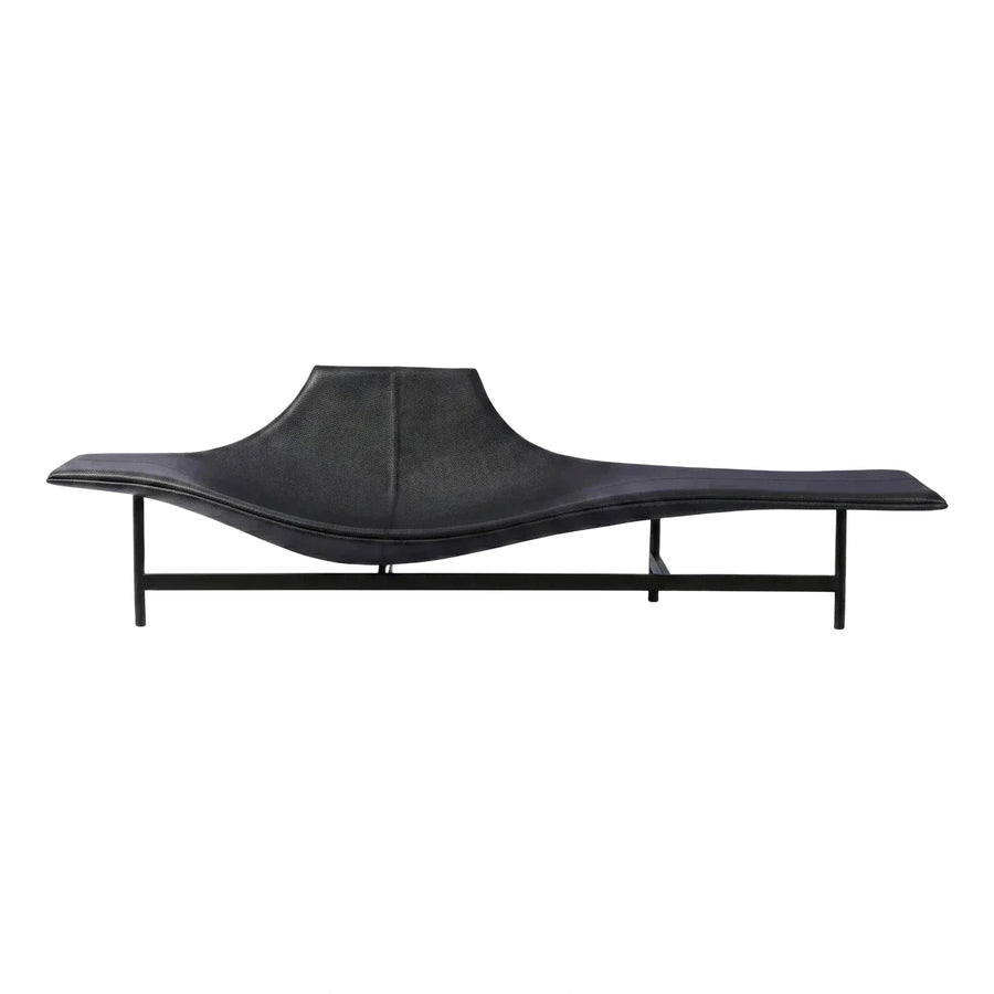 Modern Black Leather Chaise Lounge with Metal Frame