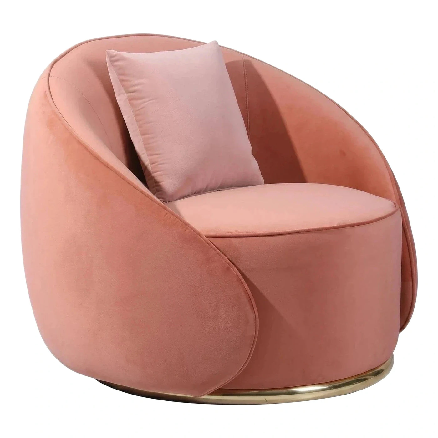 Modern Pink Velvet Swivel Armchair with Gold Base