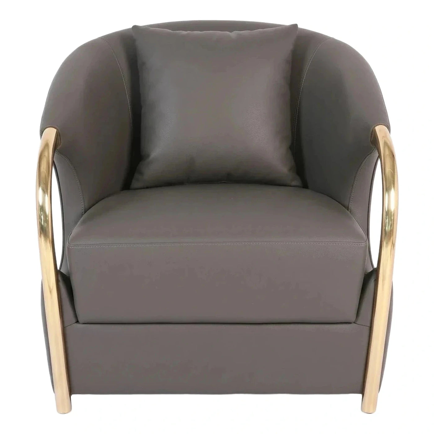 Modern Grey Leather Armchair with Gold Metal Frame