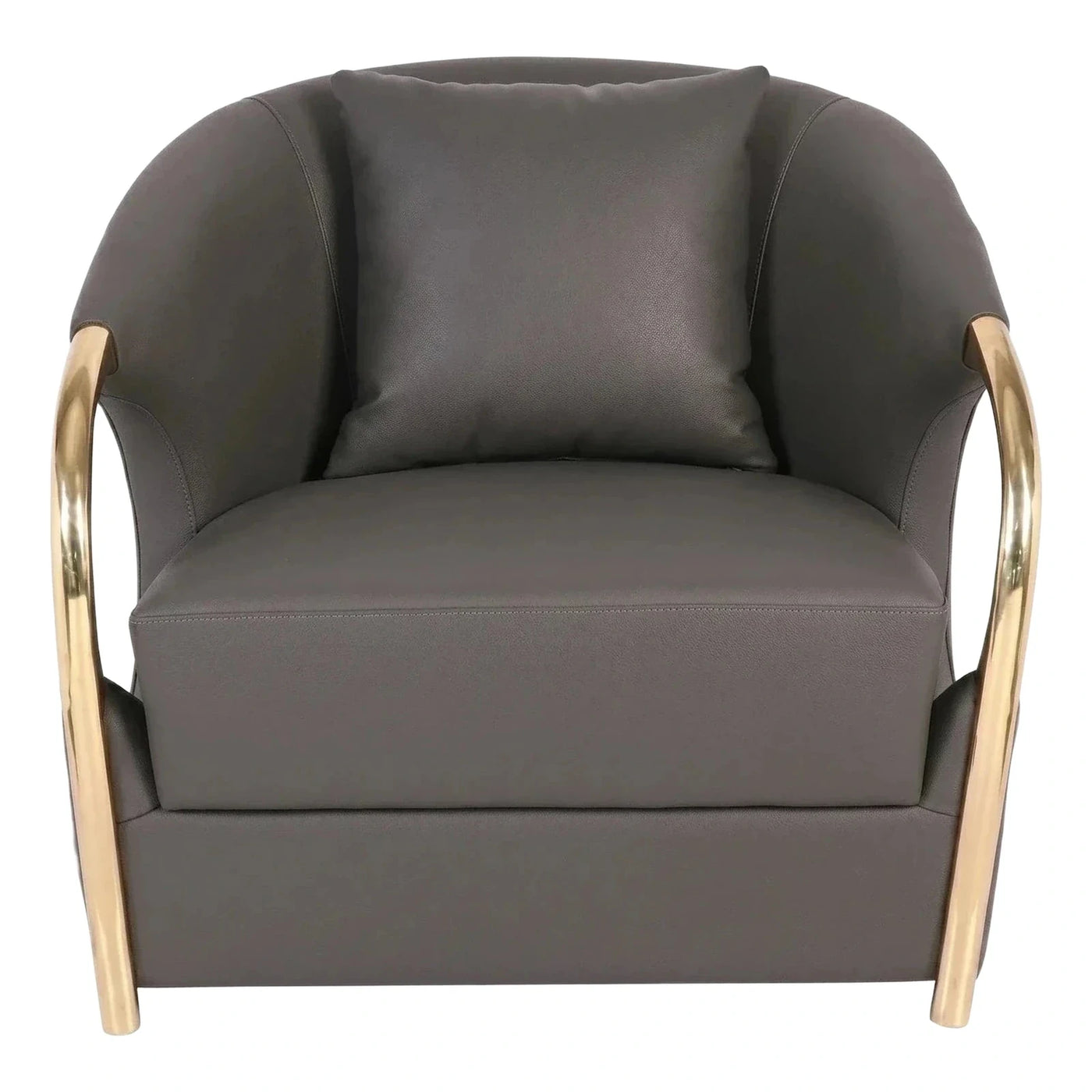 Modern Grey Leather Armchair with Gold Metal Frame