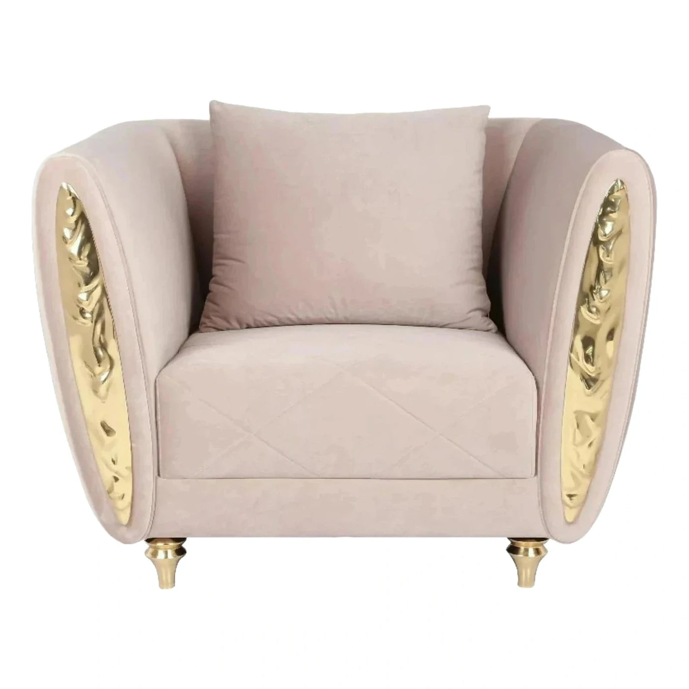 Luxury Pink Velvet Armchair with Gold Accents