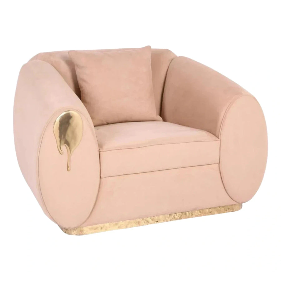 Blush Pink Velvet Lounge Chair with Gold Base