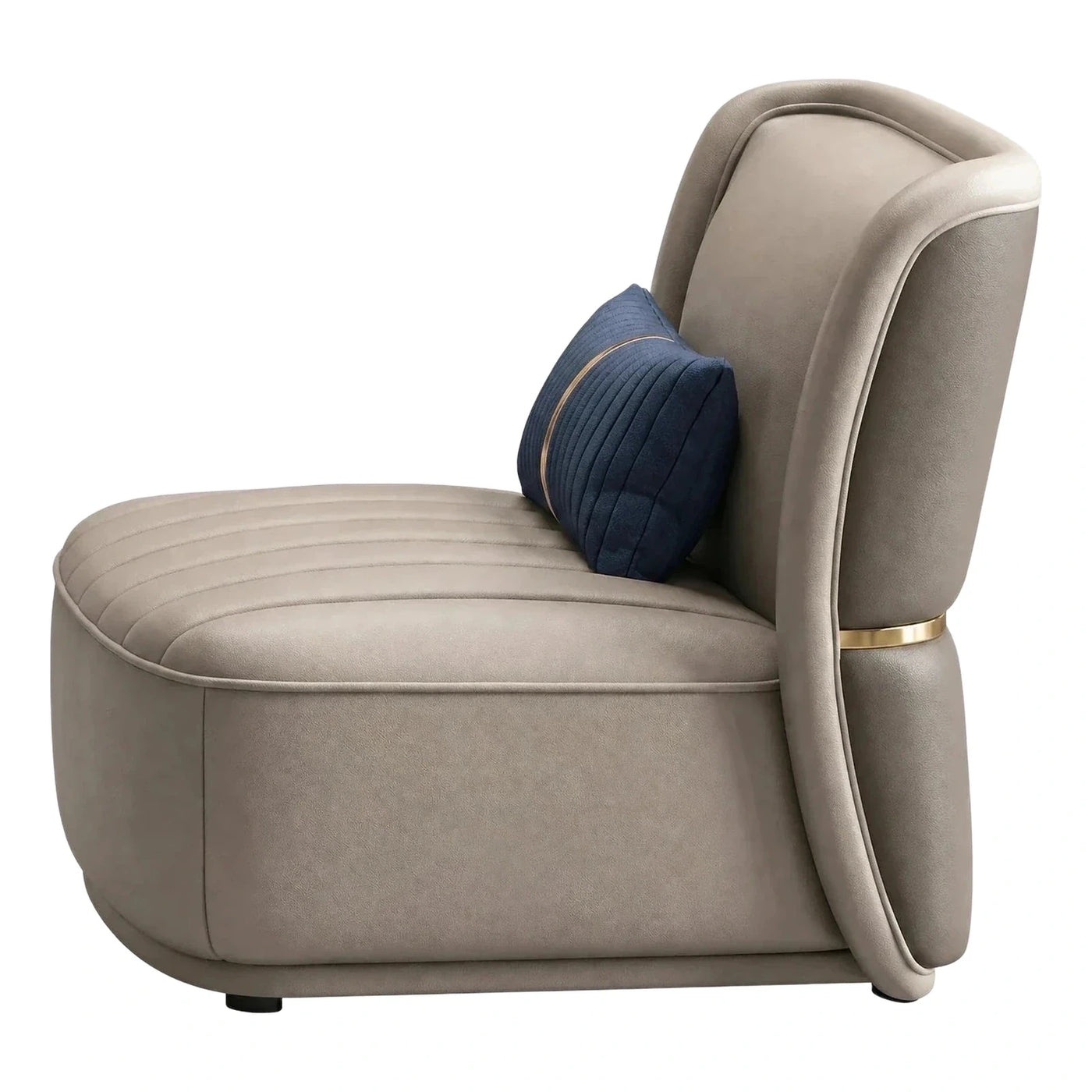 Modern Beige Leather Lounge Chair with Gold Accent
