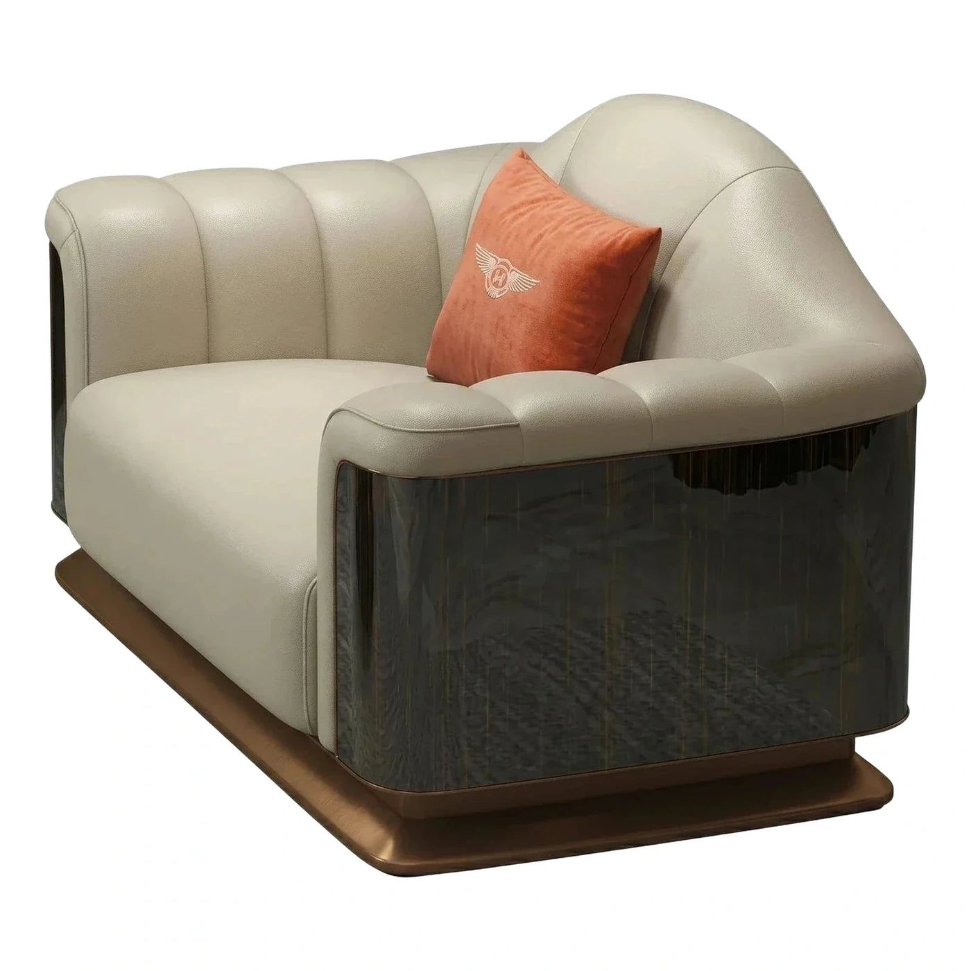 Cream Leather Lounge Chair with Dark Wood Sides