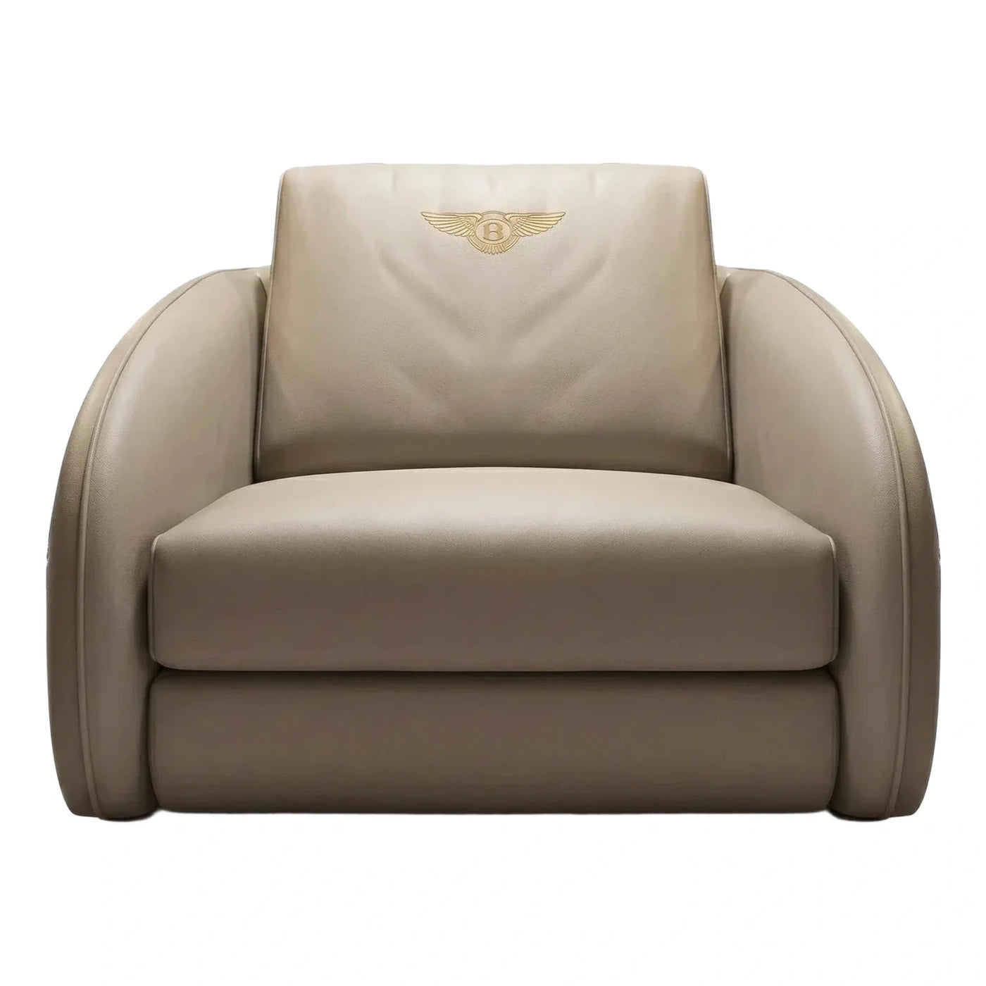 Beige Leather Armchair with Gold Winged Emblem