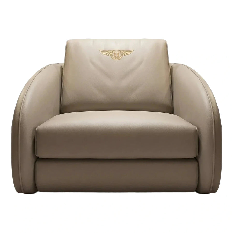 Beige Leather Armchair with Gold Winged Emblem