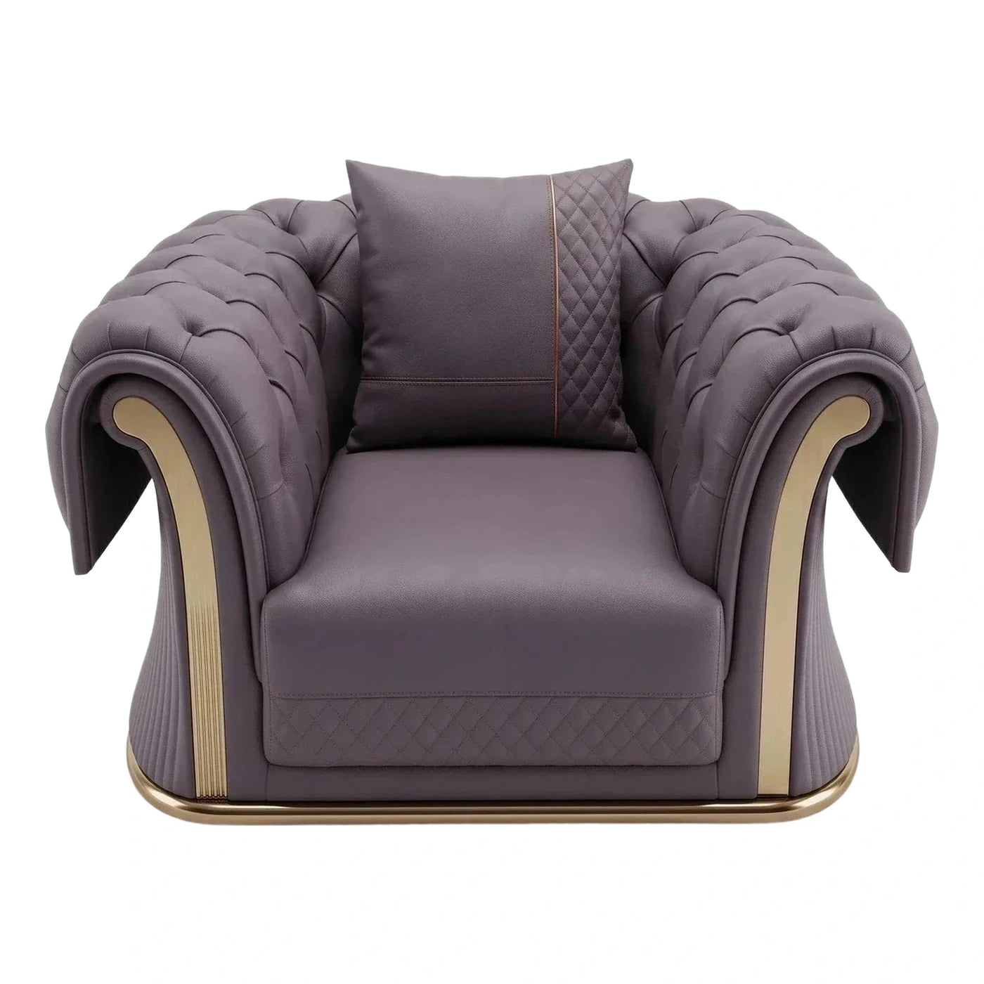 Luxury Grey Tufted Leather Armchair with Gold Base