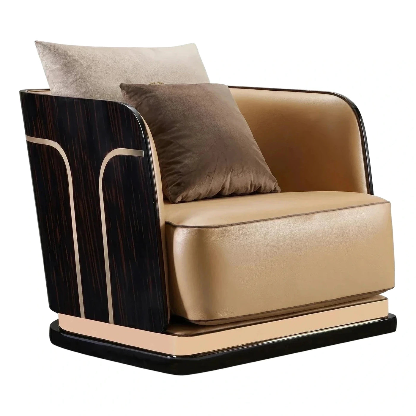 Luxury Modern Leather Armchair with Dark Wood Shell
