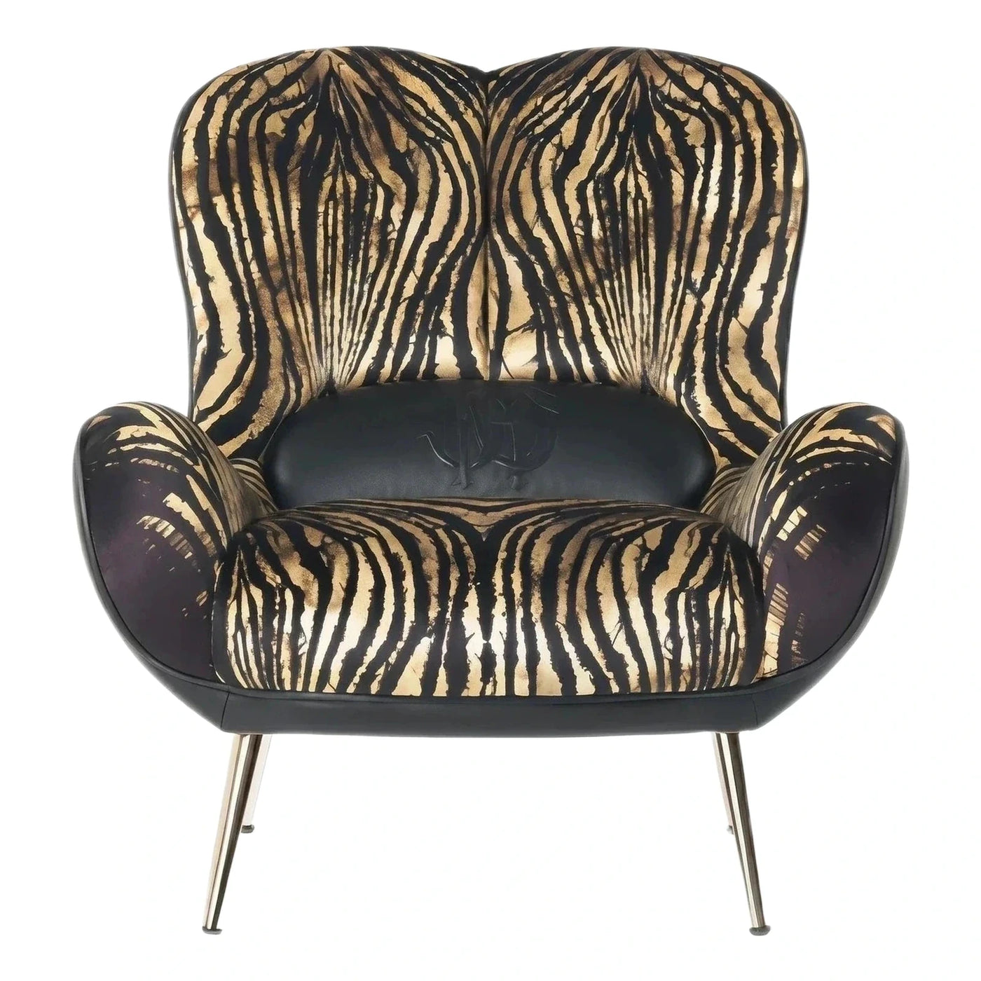 Gold Zebra Print Armchair with Black Leather Trim