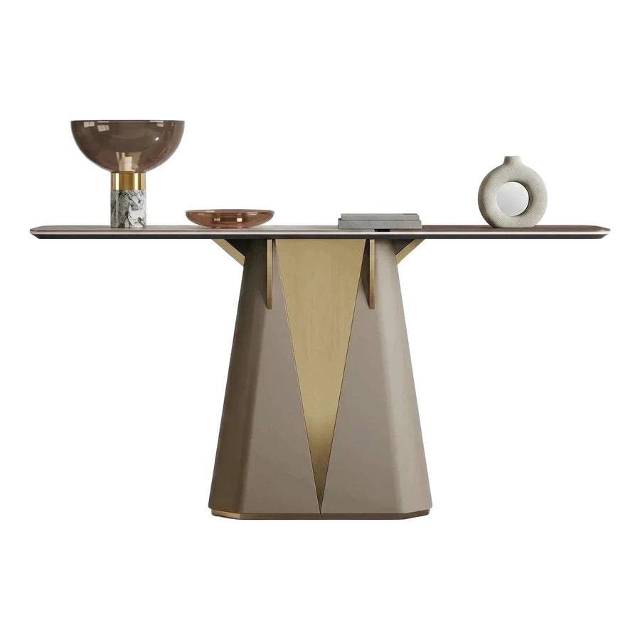 Modern Geometric Console Table with Brass Accent Base