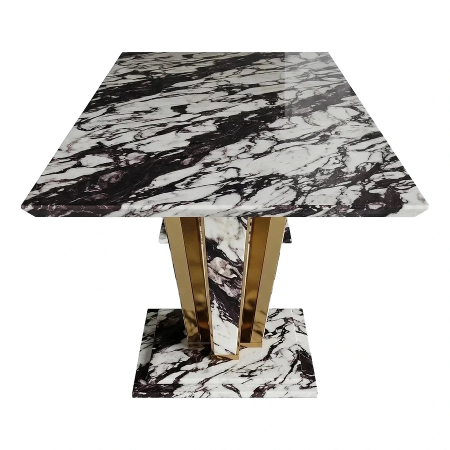 Square Black and White Marble Table Gold Base