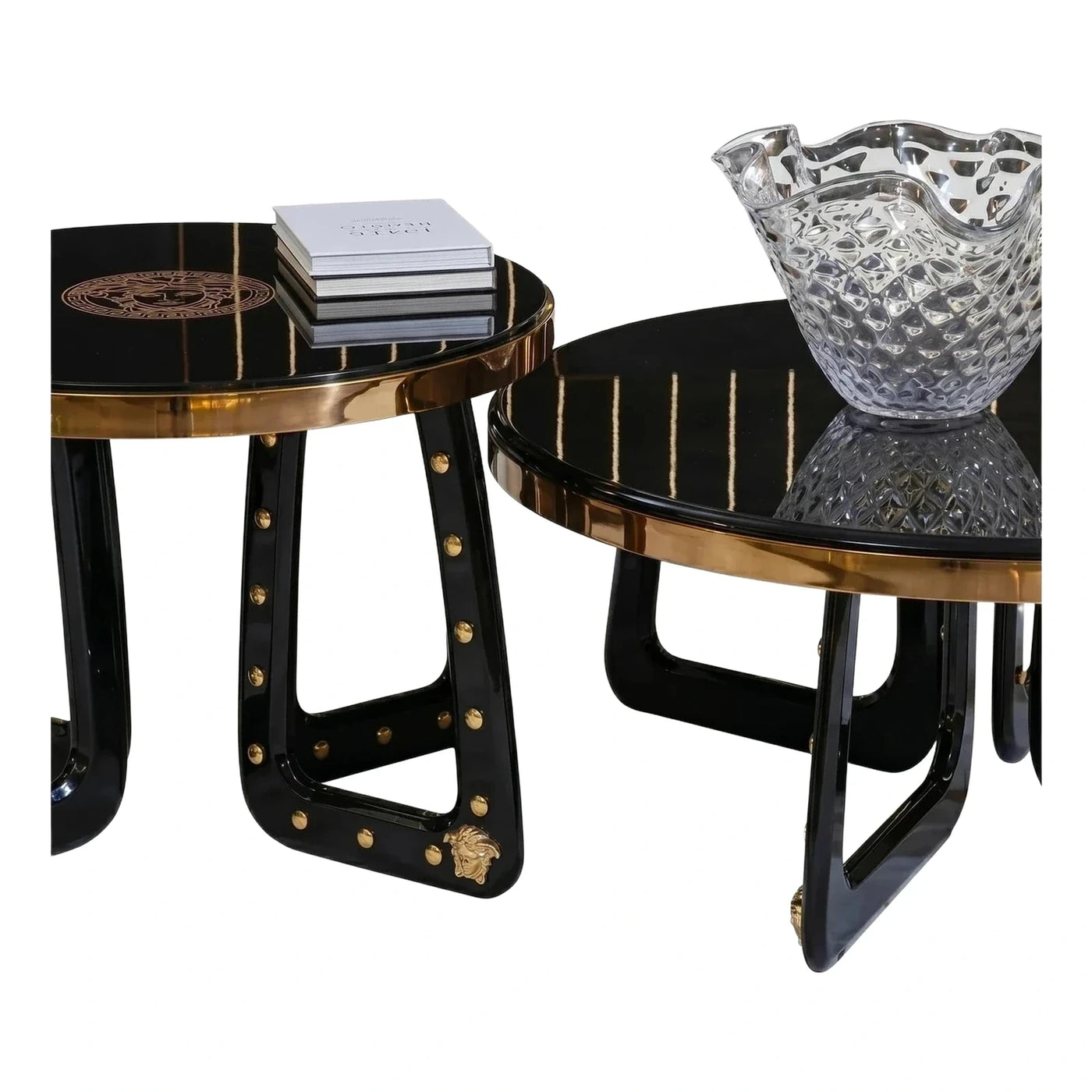 Glossy Black Round Coffee and Side Table Set
