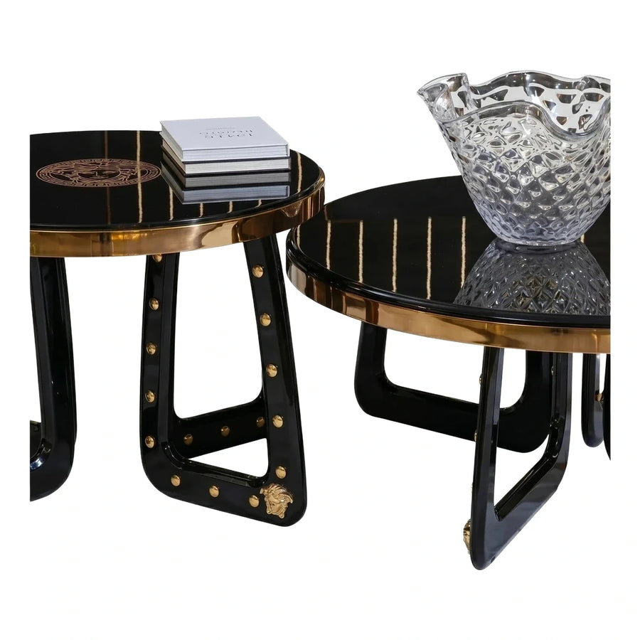 Glossy Black Round Coffee and Side Table Set