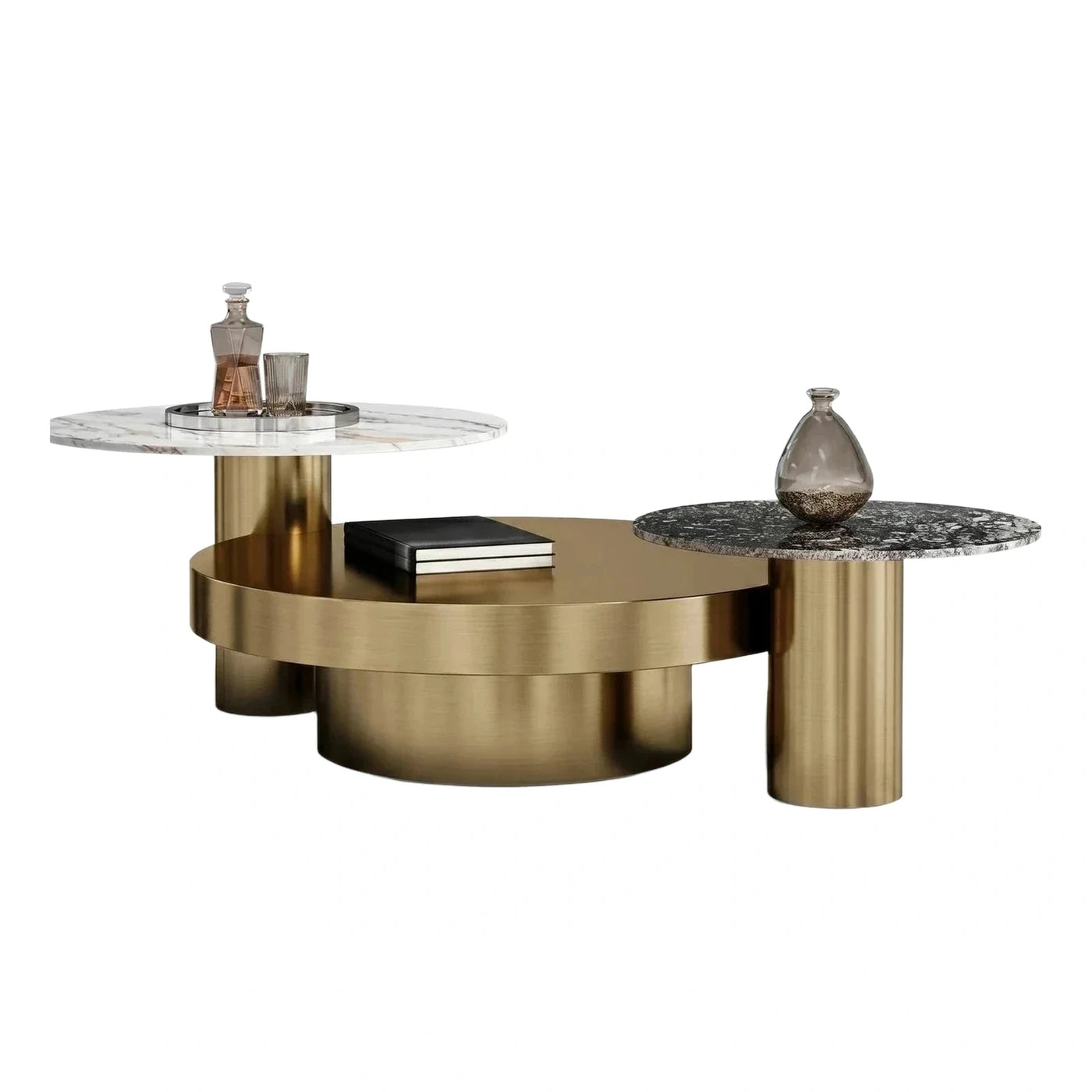 Modern Gold Metal Coffee Table with Marble Tops