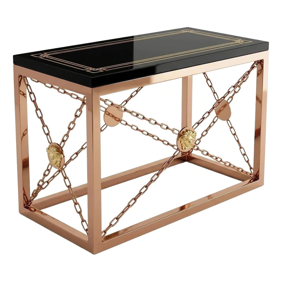 Rose Gold Metal Coffee Table with Black Top