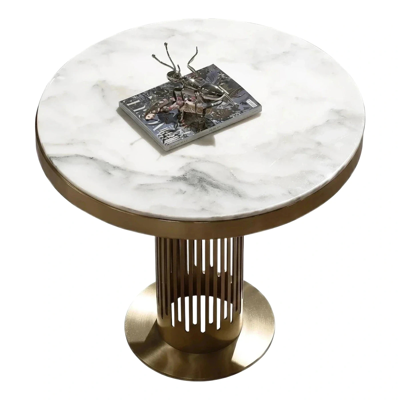 Round White Marble Side Table Gold Metal Base