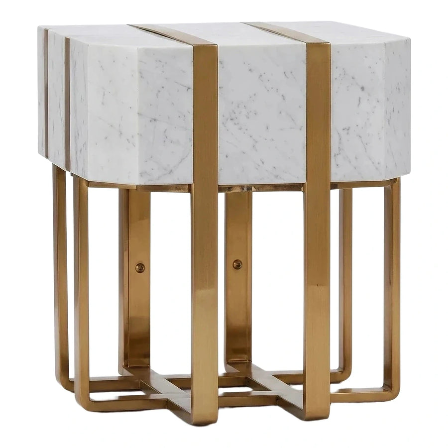 White Marble Hexagonal Nesting Tables Gold Base