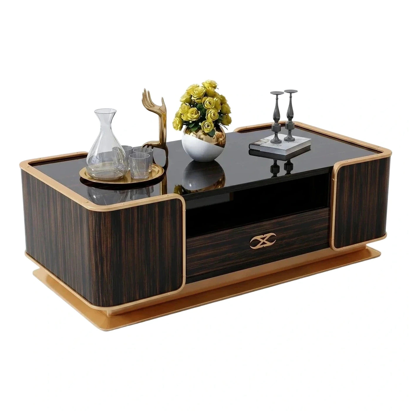 Modern Luxury Coffee Table with Gold Metal Accents