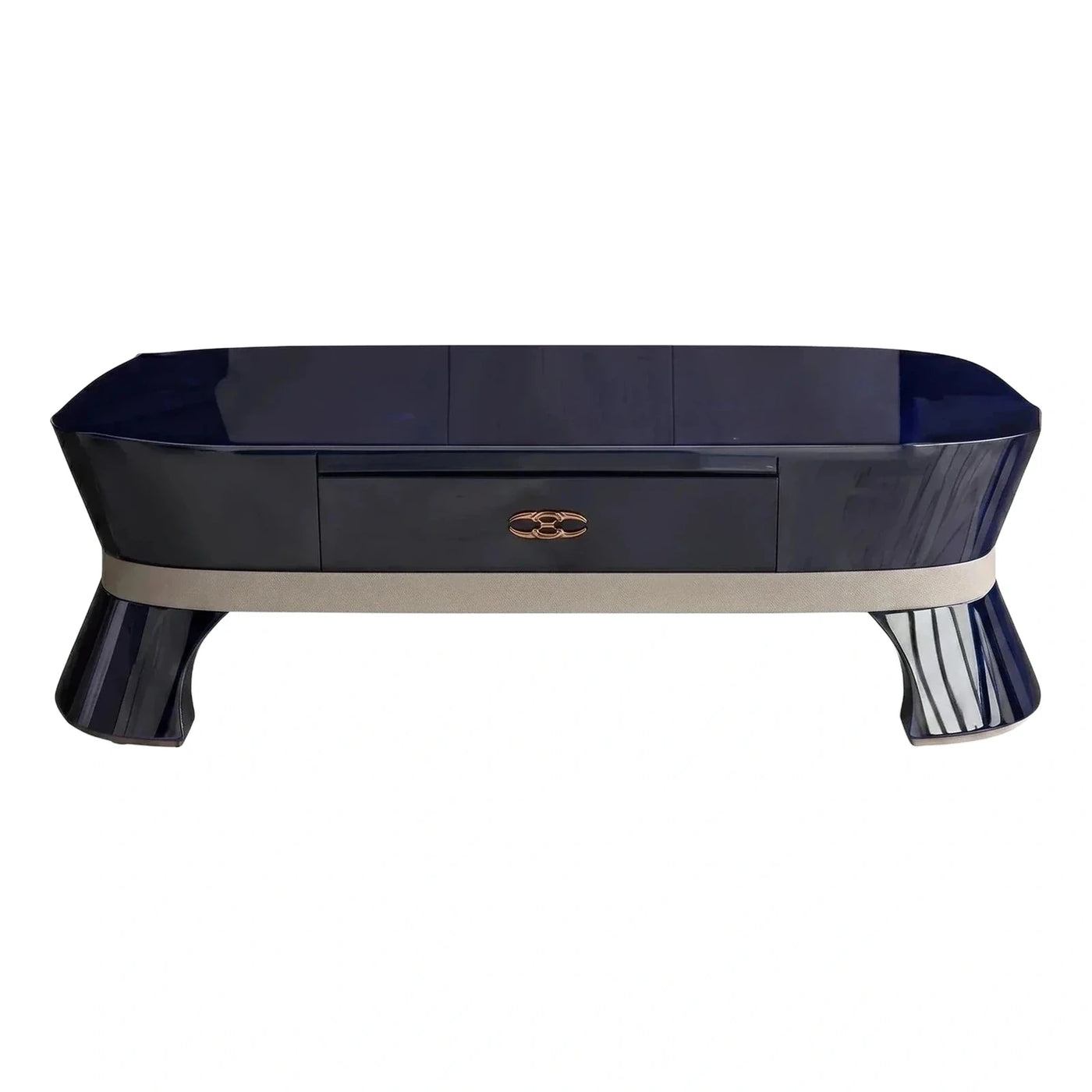 Glossy Navy Blue Coffee Table with Beige Band