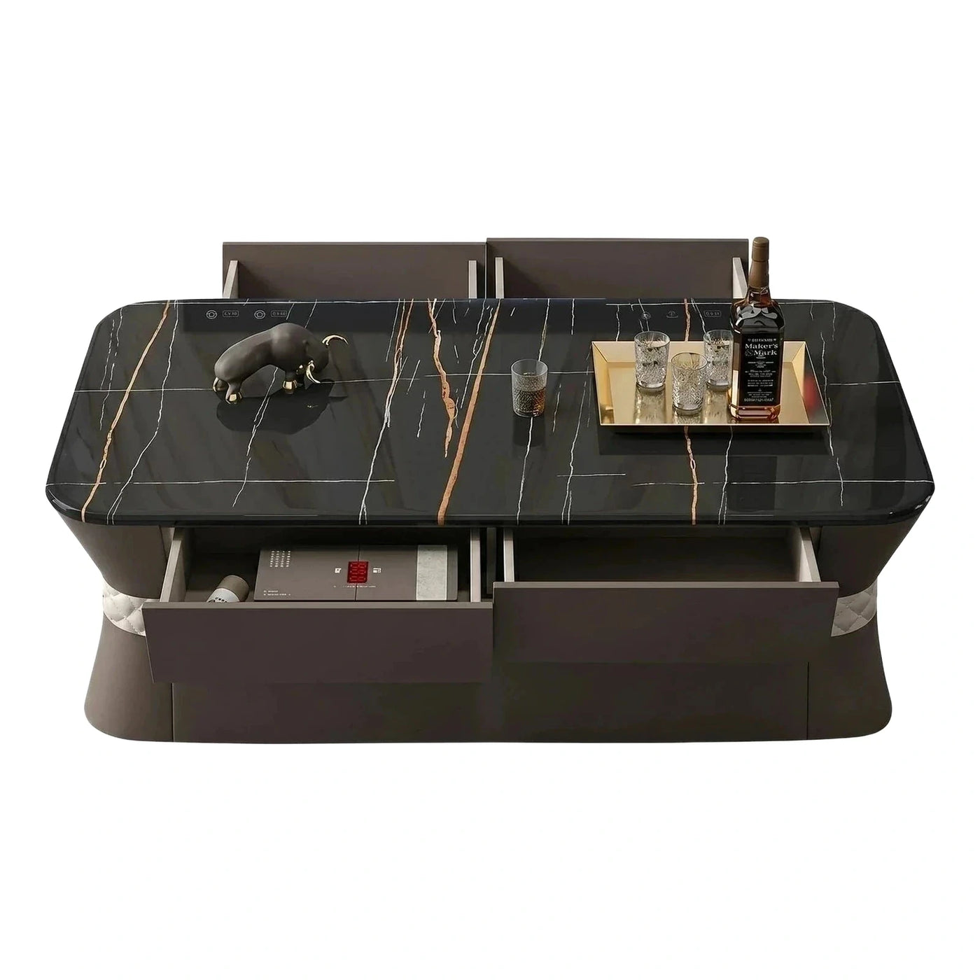 Modern Black Marble Top Coffee Table with Storage