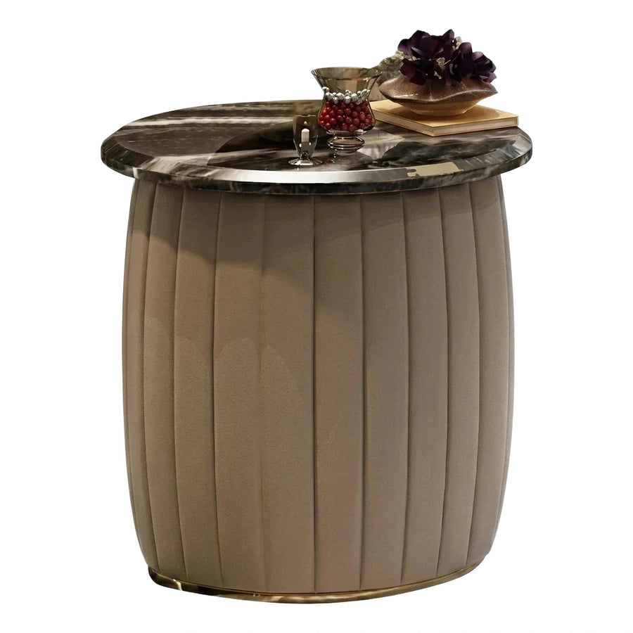 Round Marble Top Side Table Beige Fluted Base