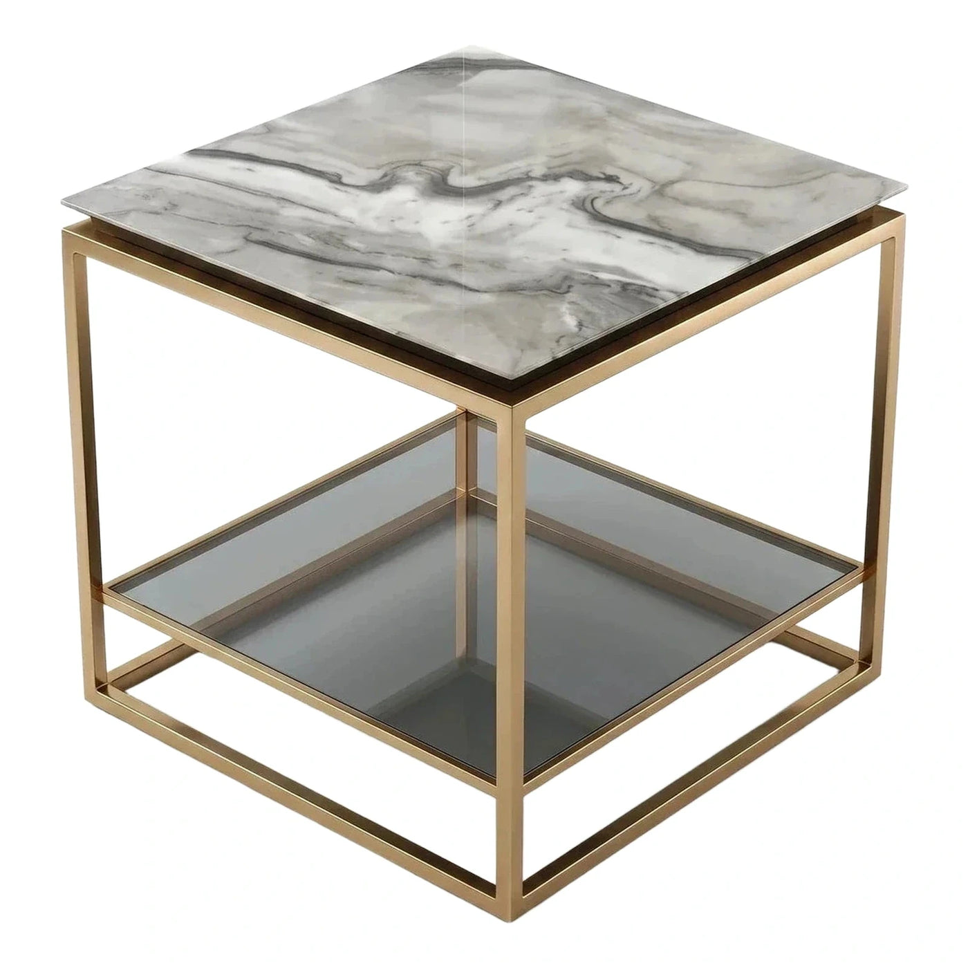Square Marble Top Side Table with Gold Frame