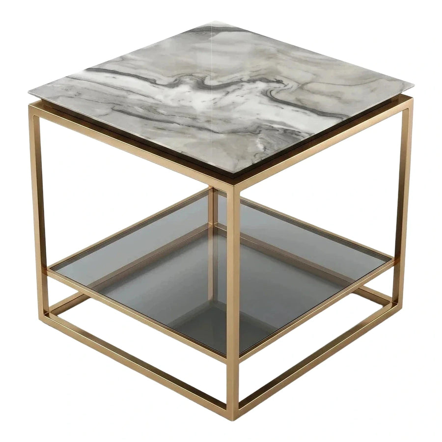 Square Marble Top Side Table with Gold Frame