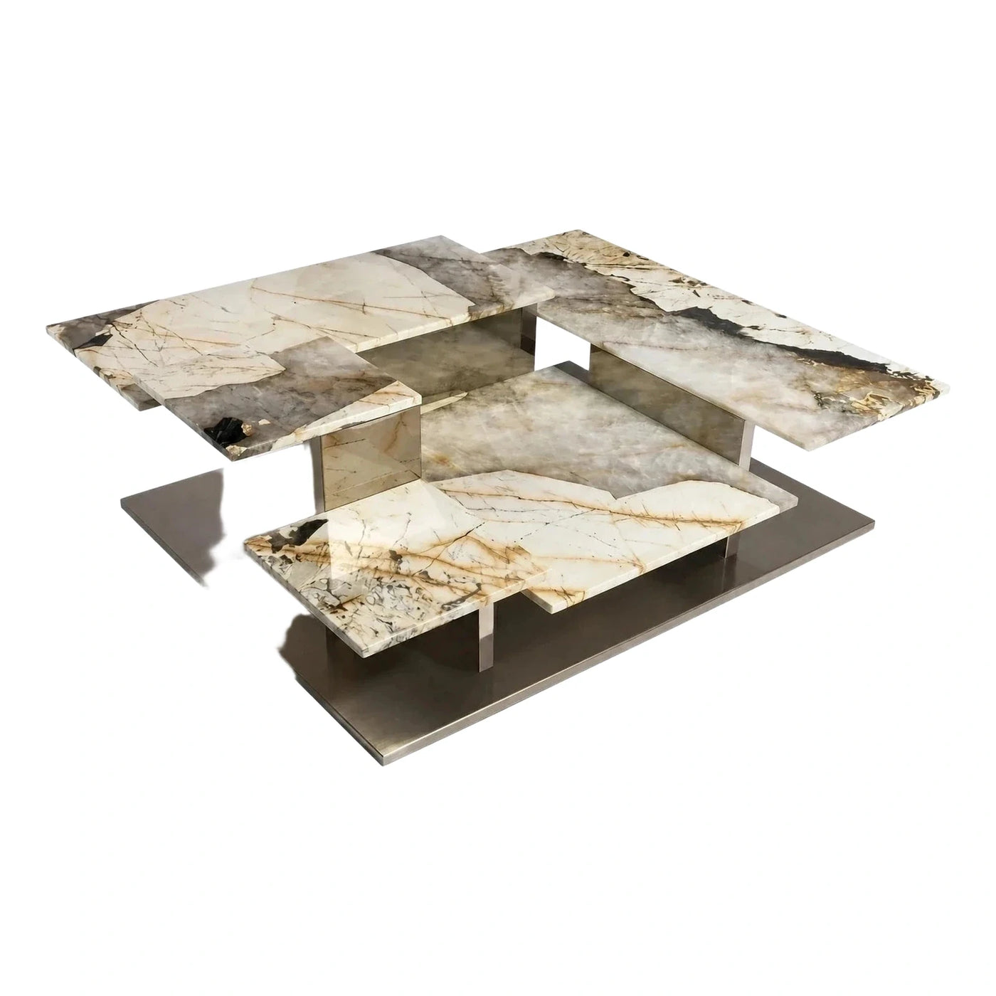 Luxury Multi-Level Marble Coffee Table with Metal Base